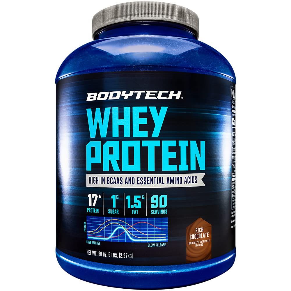 BodyTech Whey Protein - with 17 Grams of Protein per Serving Ideal for Post-Workout Muscle Building, Contains Milk &amp; Soy - Rich Chocolate (5 Pound)