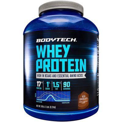 BodyTech Whey Protein - with 17 Grams of Protein per Serving Ideal for Post-Workout Muscle Building, Contains Milk &amp; Soy - Rich Chocolate (5 Pound)