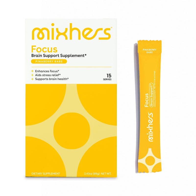 MIXHERS Focus - for Concentration, Brain Health &amp; Focus - Brain Health Supplement - L-Theanine - Nutrition for Women - 15 Drink Packets - Pinaberry Babe
