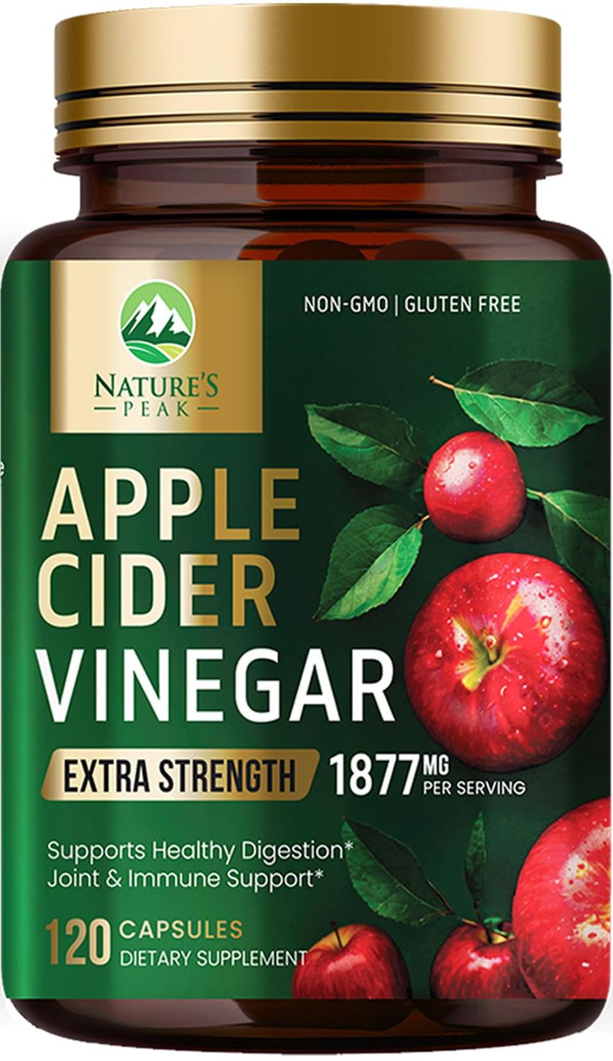 Apple Cider Vinegar Capsules - Extra Strength ACV Supplement with Vitamin D3 &amp; Zinc for Energy, Digestion &amp; Immune Support Balance - Non-GMO, Gluten-Free ACV Pills for Detox &amp; Cleanse - 120 Capsules