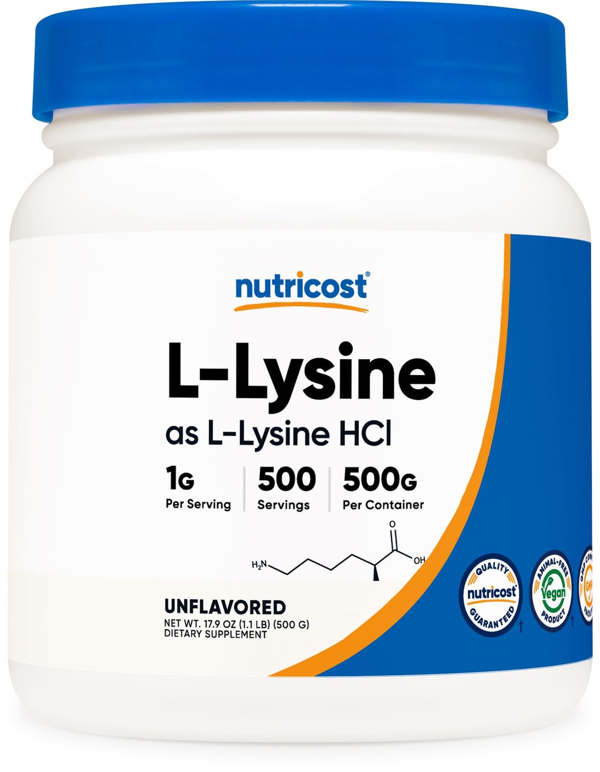 Nutricost L-Lysine Powder 500 Grams - Pure L-Lysine, Non-GMO, Gluten Free