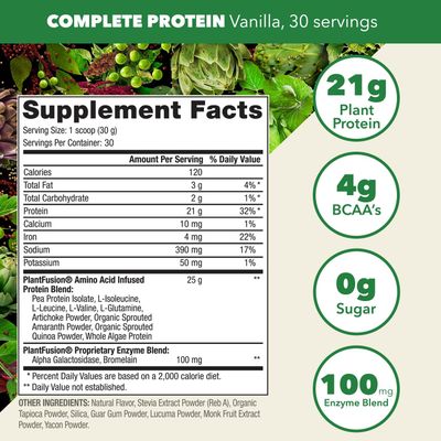 PlantFusion Complete Vegan Protein Powder Sample Packets - Plant Based Protein Powder Packets to-Go with BCAAs and Pea Protein - Keto, Gluten Free, Non-Dairy, No Sugar (Vanilla Pack of 4)