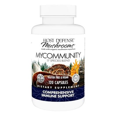 Host Defense MyCommunity Capsules - 17 Species Blend Mushroom Supplement for Immune Support - Herbal Aid with Lion&#39;s Mane, Reishi. Chaga, Cordyceps, Turkey Tail &amp; More - 120 Capsules (60 Servings)*