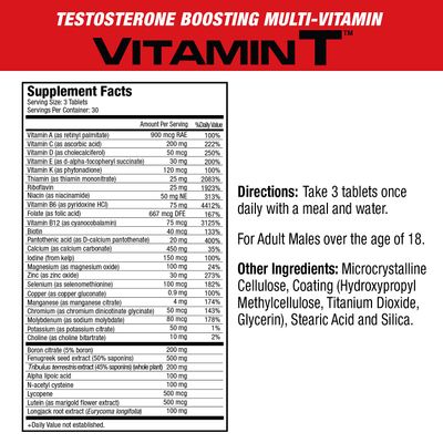 MuscleMeds Vitamin T Daily Complete Multivitamin for Men Enhances Testosterone Muscle Building Sexual Performance 20 Vitamins Minerals Fenugreek Tribulus Longjack, Brown, 90 Count