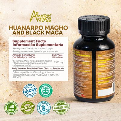 Black Maca Root and Huanarpo Macho Capsules l 100% Natural Energizer and Booster l Immune Support for Men (1500mg per Serving) l Male Health supplenent l Amazon Andes
