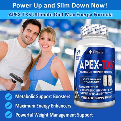 APEX-TX5 Weight Management Dietary Supplement 120 White Blue Red Speck Tablets Manufactured in the USA Highest Professional Quality