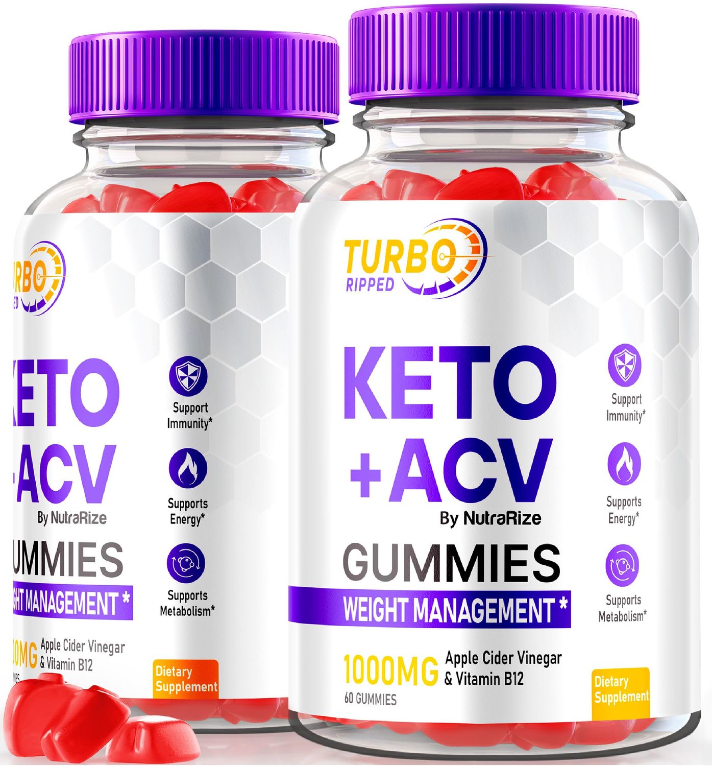 NutraRize (2 Pack) Turbo Ripped Keto ACV Gummies, Official TurboRipped Keto Gummies, Apple Cider Vinegar Supplement, All Natural Keto+ACV, Premium Keto Plus ACV Gummy, Gomitas Reviews (120 Gummies)