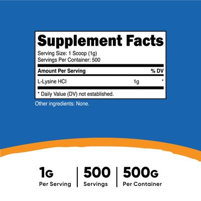 Nutricost L-Lysine Powder 500 Grams - Pure L-Lysine, Non-GMO, Gluten Free