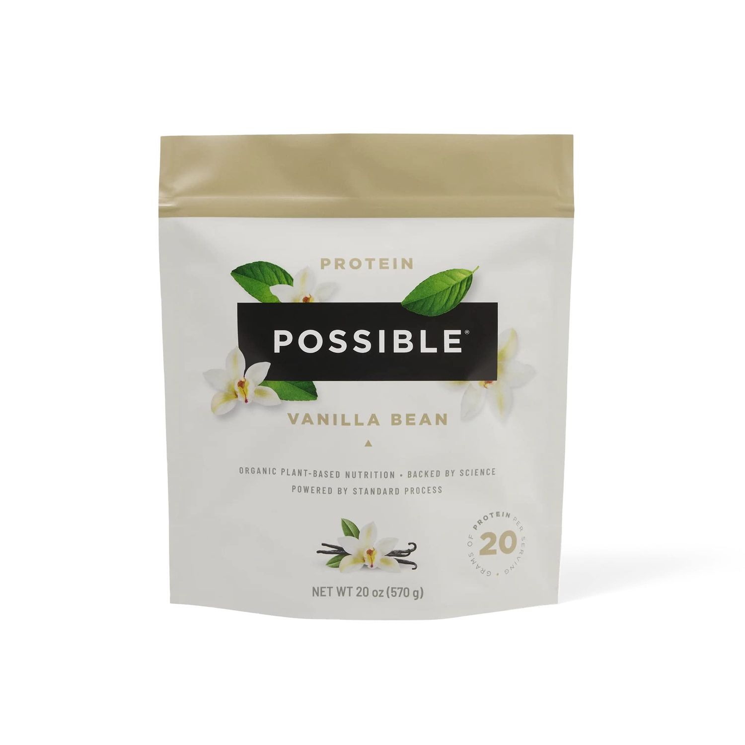 Possible Protein Powder Vanilla Bean - 20g of Vegan, Plant-Based Protein Mix - Non-GMO, Non-Dairy, Gluten-Free - 3.5g of BCAAs - 9 Essential Amino Acids - 15-Day Supply - 1 Bag, 15 Servings