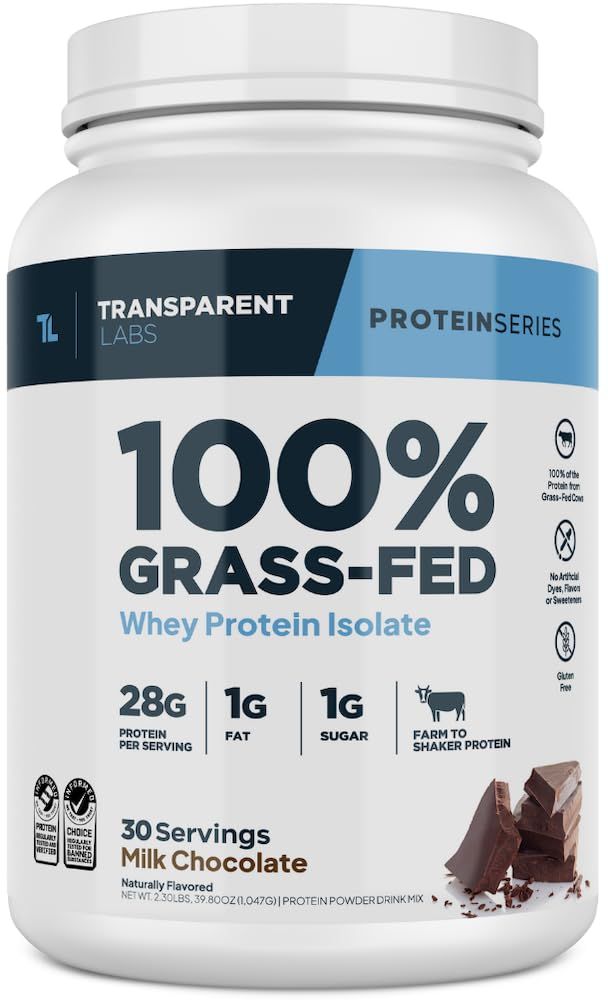 Transparent Labs Grass-Fed Whey Protein Isolate - Natural Flavor, Gluten Free Whey Protein Powder w/ 28g of Protein per Serving &amp; 9 Essential Amino Acids - 30 Servings, Milk Chocolate