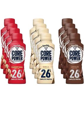 Core Power 26g High Protein Milk Shakes Variety 12 Pack 14 Fl Oz- Vanilla, Chocolate, Strawberry Bananna - Ready to Drink for Workout Recovery in Baxter Express packaging
