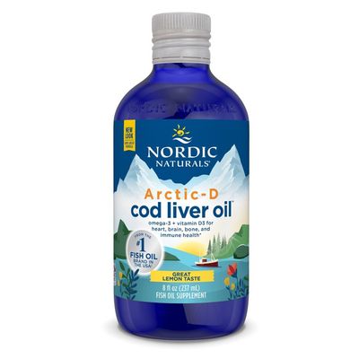 Nordic Naturals Arctic-D Cod Liver Oil, Lemon - 8 oz - 1060 mg Total Omega-3s + 1000 IU Vitamin D3 - EPA &amp; DHA - Heart, Brain, Bone, Immune &amp; Mood Support - Non-GMO - 48 Servings