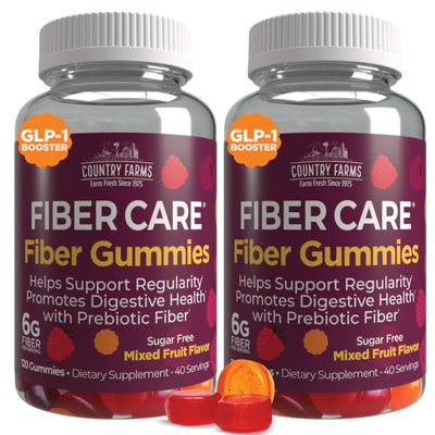 COUNTRY FARMS Fiber Care Prebiotic Gummies, 6g of Fiber Per Serving, FOS from Beets, Digestive Health, Supports Regularity, Mixed Fruit Flavor, 240 Gummies, 80 Servings, 2 Pack