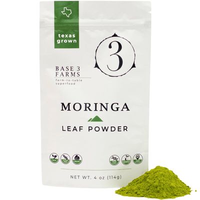 Base 3 Farms 100% USA Organically Grown Moringa Leaf Powder, Premium, Non-GMO, Vegan-Raw, Gluten-Free, Pure Moringa Leaf: Energy, Weight, Recovery, Natural Superfood, Ecofriendly Package (4oz)