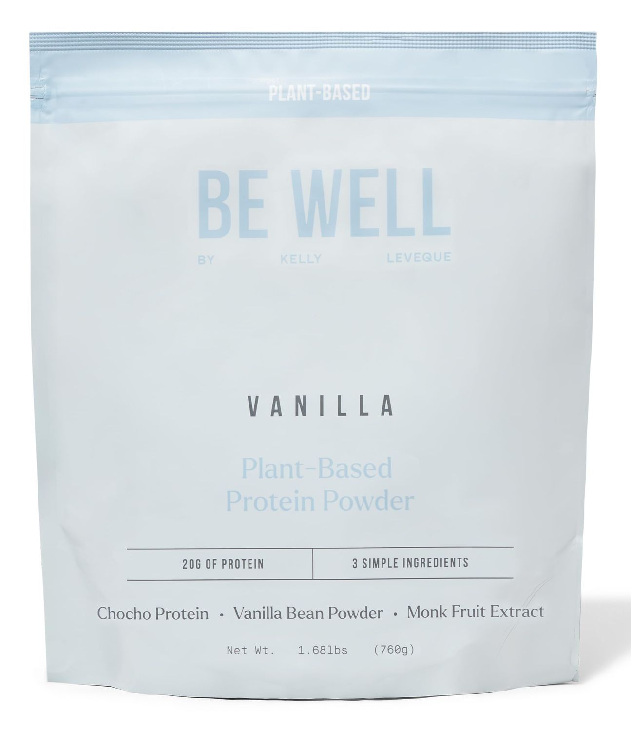Be Well by Kelly Vanilla Plant-Based Protein Powder, Vegan 20G of Protein &amp; 8G of Fiber (3 Ingredients, 20 Servings) 9 Amino Acids + 3 BCAAs No Soy, No Dairy, Stevia-Free, No Sugar Added 1.68lb 760g