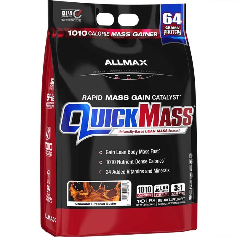 ALLMAX QUICKMASS, Cookies &amp; Cream - 10 lb - Rapid Mass Gain Catalyst - Up to 64 Grams of Protein Per Serving - 3:1 Carb to Protein Ratio - Zero Trans Fat - Up to 70 Servings