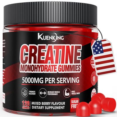 KuenKing Creatine Monohydrate Gummies 5g for Men &amp; Women - 120 Vegan, Sugar-Free Creatine Monohydrate with Taurine &amp; B12 for Strength Support, Energy Boost, Ideal Pre-Workout Supplement