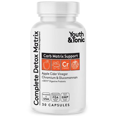 Youth &amp; Tonic Balanced Detox Pills as Complete Gut Cleanse &amp; Carb Matrix Support with ACV, Glucomannan, Chromium for Body Detoxing &amp; Digestive Health, Supplement for Men &amp; Women, Third-Party Tested