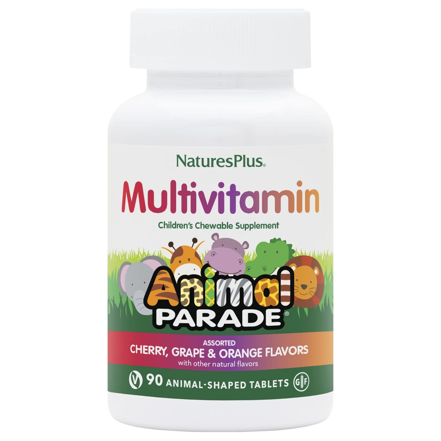 Natures Plus Animal Parade Children&#39;s Chewable Multivitamin - 90 Animal-Shaped Tablets - Natural Assorted Flavors - Vegetarian, Gluten Free - 45 Servings