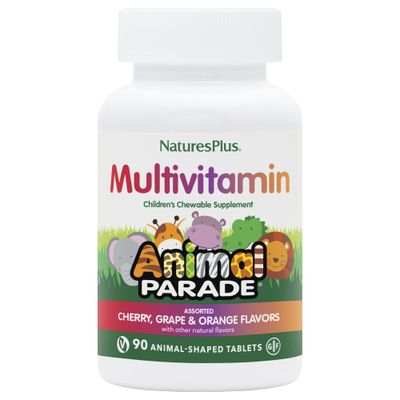 Natures Plus Animal Parade Children&#39;s Chewable Multivitamin - 90 Animal-Shaped Tablets - Natural Assorted Flavors - Vegetarian, Gluten Free - 45 Servings