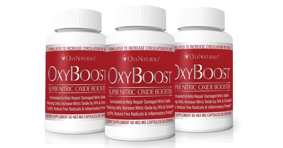 OxyBoost with ViNitrox - Nitric Oxide Supplement for Blood Pressure Support, Heart Health, Energy Boost, Circulation, and More (3 Bottles - 90 Servings)