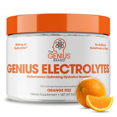 Genius Electrolytes Powder Drink Mix, Orange Fizz, 30 Servings - Natural Hydration Booster &amp; Endurance Supplement with Potassium, Magnesium &amp; Zinc - Sugar Free &amp; No Artificial Sweeteners or Dyes