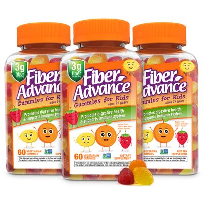 Fiber Advance Gummies | 100% Plant Based Fiber Supplement for Digestive Health | Chicory Root Inulin Prebiotic Fiber Gummies | Gluten Free, Vegetarian, &amp; Non-GMO (Kids 3-Pack)
