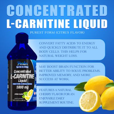 Parker Naturals Concentrated L-Carnitine Liquid, 5000mg All Natural Citrus Flavored L-Carnitine Supplement, Liquid L-Carnitine with Vitamin V5, 16.23 Fl. Oz