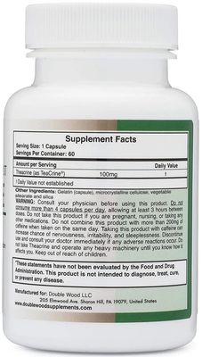 Theacrine (Teacrine) 100 Mg, 60 Capsules - Energy and Focus Supplement (Similar to Caffeine Pills but More Subtle and Longer Lasting) Non-GMO and Gluten Free by Double Wood