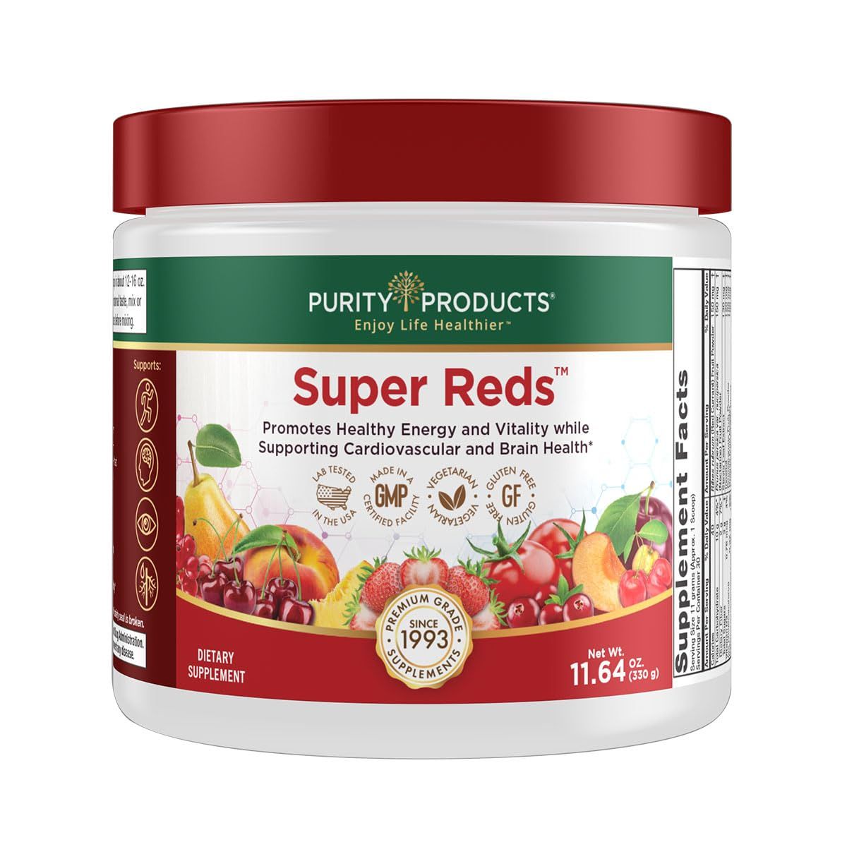 Purity Products Super Reds Powder Phytonutrient Superfood Drink Mix w/FloraGLO Lutein - Phytonutrient Blend containing Polyphenols, Antioxidants &amp; More - 330 Grams - 30 Day Supply