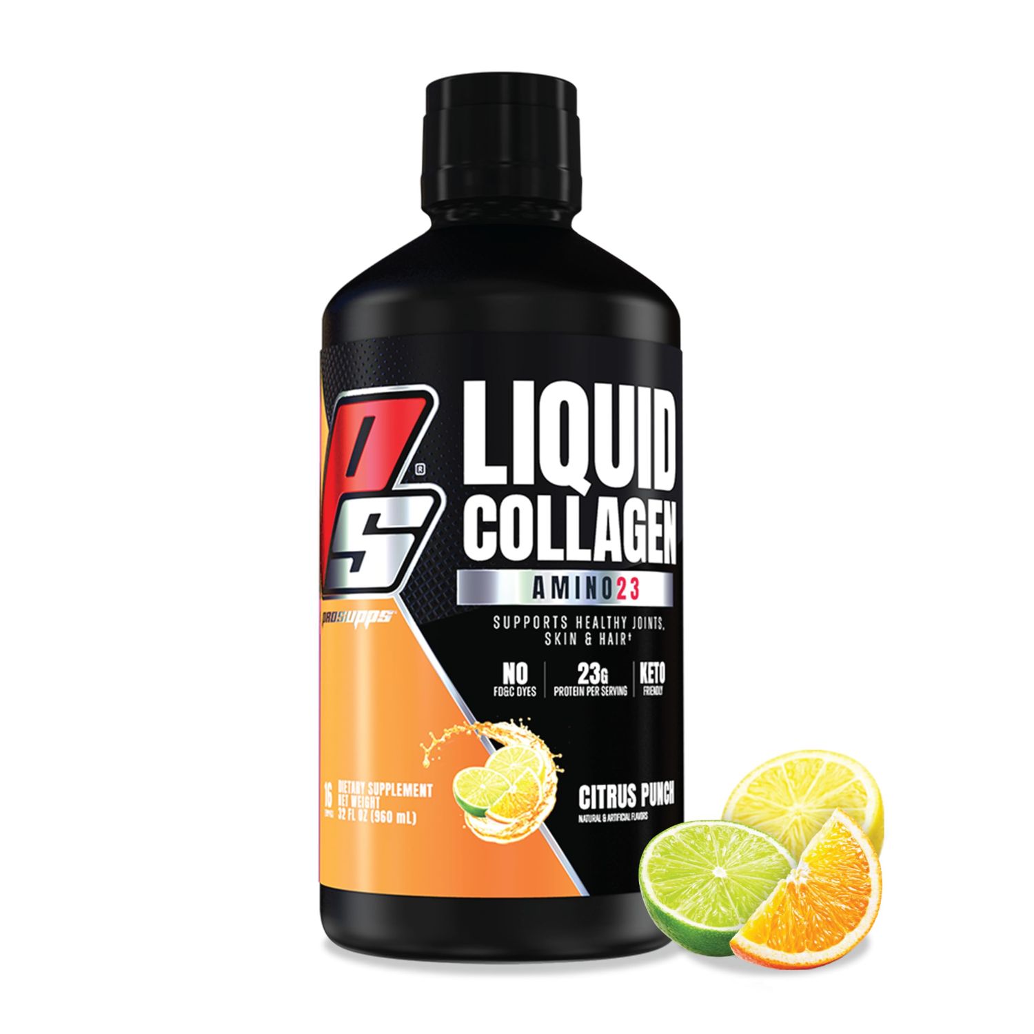 PROSUPPS Amino23 Liquid Collagen Shots, 23g Collagen Protein Promotes Exercise Recovery, Healthy Skin, Hair, Nails &amp; Join Support - Convenient On The Go Bottle, Citrus Punch