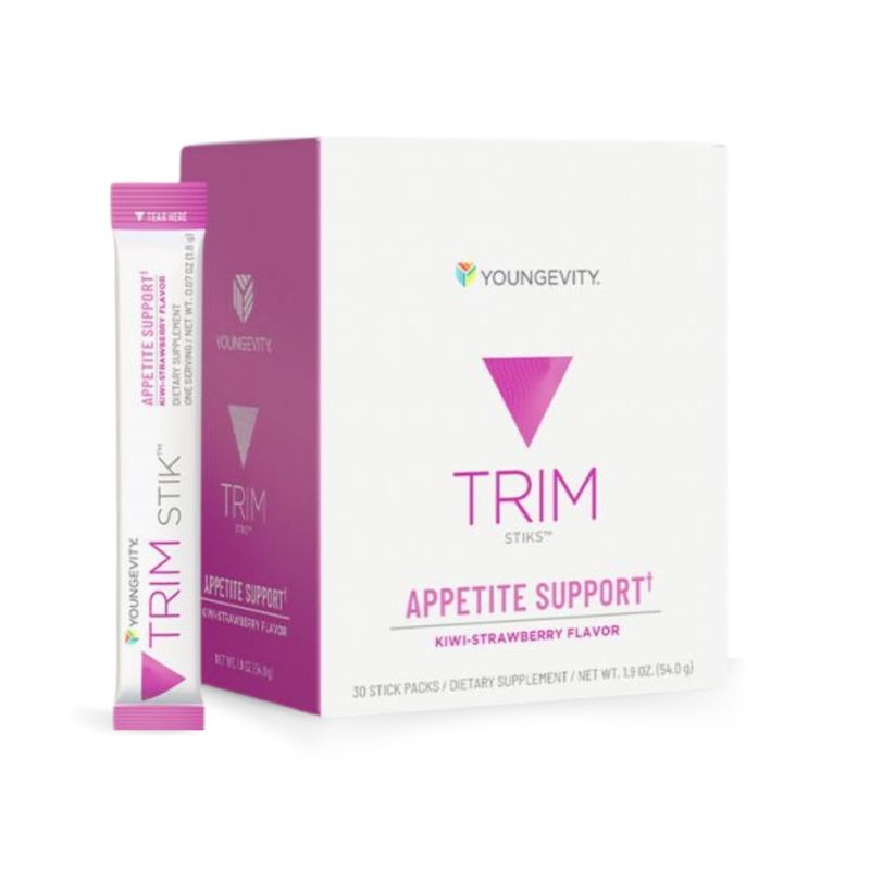 Youngevity Official Trim Stiks - Kiwi-Strawberry - Support Energy &amp; Focus with Mood Boost - Bioperine &amp; Theobromine Energy Powder - Appetite Support (30 Sticks)