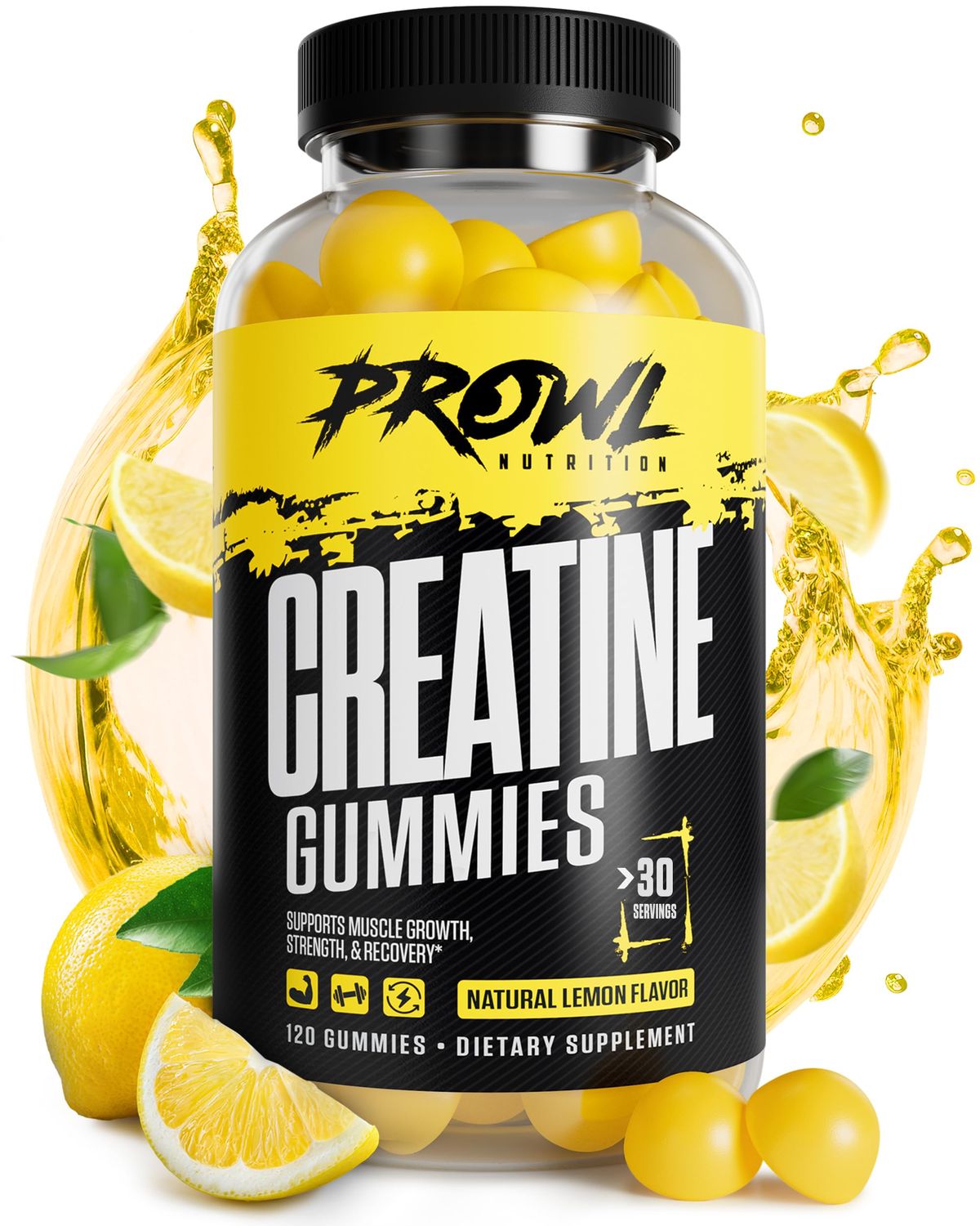 Creatine Monohydrate Gummies - Creatine Gummies for Men &amp; Women - Muscle Growth, Strength, &amp; Recovery - Vegan, Non-GMO, &amp; Gluten-Free - Natural Lemon Flavor - (30 Servings, 120 Count)