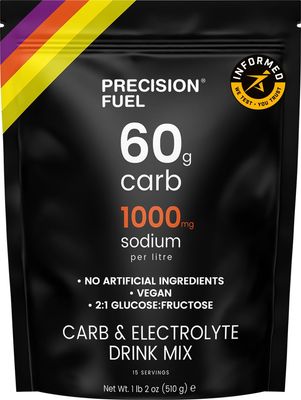 Precision Fuel PF 60 Carb &amp; Electrolyte Drink Mix Powder for Hydration &amp; Energy - Endurance Sports Nutrition, Vegan, Hypotonic - 60g Carb, 1000mg Sodium per Litre - Mild Citrus Flavor