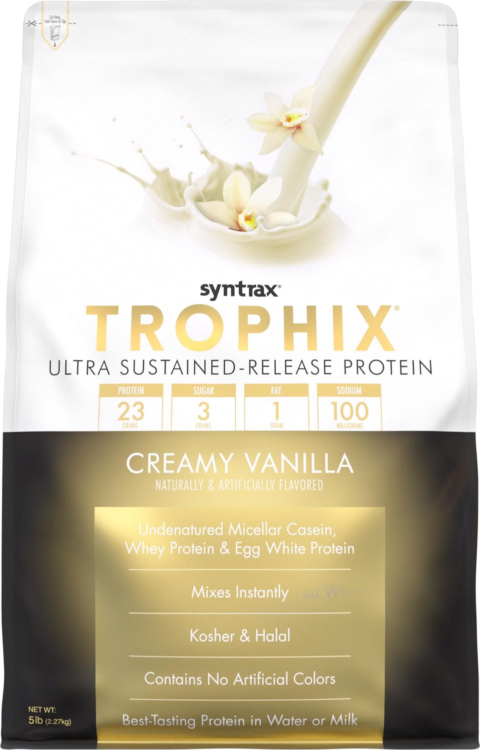Syntrax Nutrition Trophix Protein Powder, Ultra Sustained-Release Protein Blend, Real Vanilla Bean Specks, Creamy Vanilla, 5 lbs, Kosher