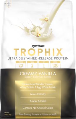 Syntrax Nutrition Trophix Protein Powder, Ultra Sustained-Release Protein Blend, Real Vanilla Bean Specks, Creamy Vanilla, 5 lbs, Kosher
