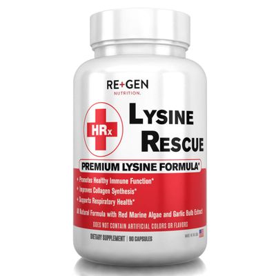 Re+Gen Nutrition Lysine Rescue, Amino Acid Supplement for Stronger Immune Health &amp; Collagen Synthesis in Women &amp; Men, Promotes Lips &amp; Skin Health, Natural, Pure L-lysine, 90 Capsules, 45 Day Supply