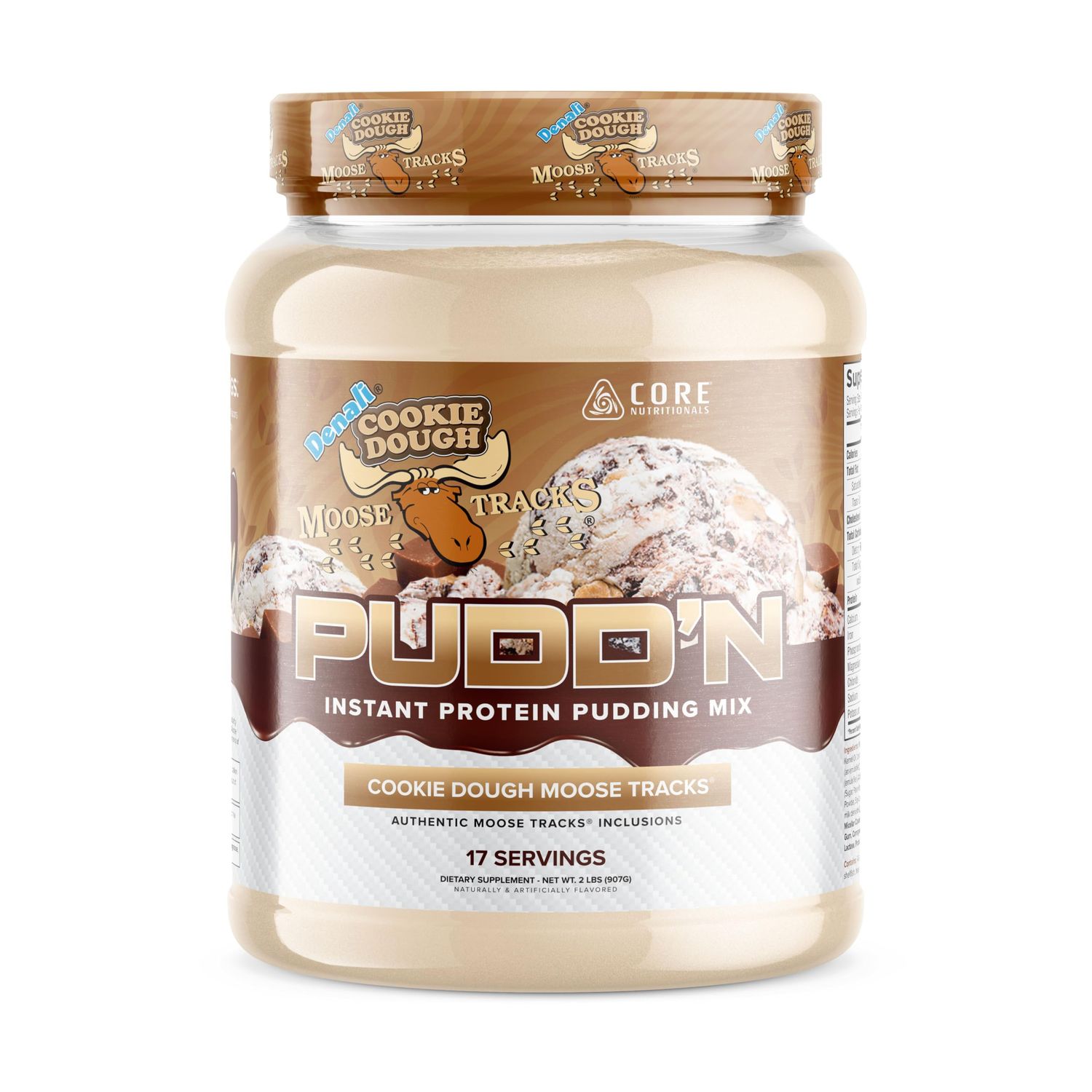 Core Nutritionals Pudd&#39;n, Instant Protein Pudding Mix, Authentic Moose Tracks Food Inclusions, 20G Protein, 17 Servings (Cookie Dough Moose Tracks, 2 lb)