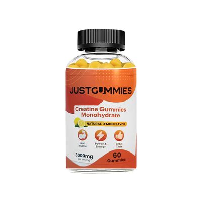JustGummies Creatine Monohydrate Gummies 3000 mg Per Serving | Creatine Infused Gummies to Increase Strength and Build Muscle, Vegan, Lemon Flavor, 60 Count