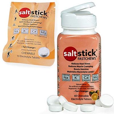 SaltStick FASTCHEWS 60-Count Bottle, Bundle with Travel Pack 10 Count - Tart Orange