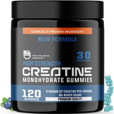 THE HOLISTIC COMPANY High Strength Creatine Monohydrate Gummies - 5Grams Per Serving, Pre Workout Gummies, Blueberry Flavored Creatine Monohydrate Gummies