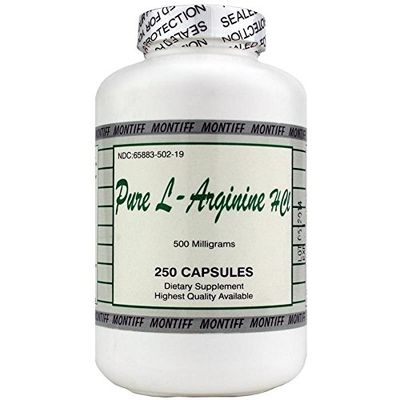 Pure L-Arginine HCL 500 mg - 250 Capsules by Montiff