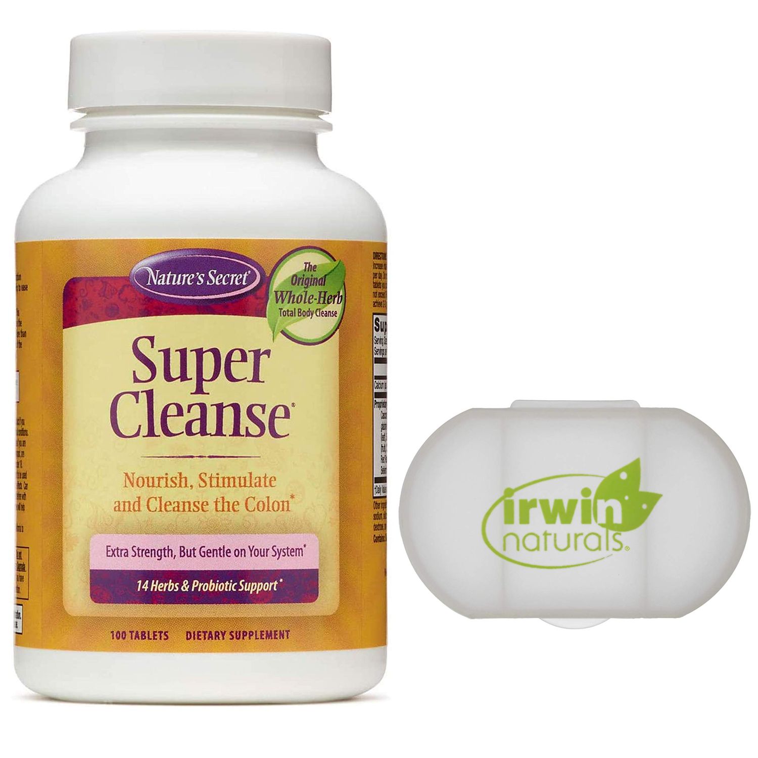 Nature&#39;s Secret Super Cleanse Extra Strength Toxin Detox &amp; Gentle Elimination Total Body Cleanse, Digestive &amp; Colon Health Support, 100 Tablets, with a Pill Case