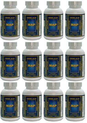 Pack of 12 Bottles of MAP Master Amino Acid Pattern (120 Tablets/Bottle) 99% Net Nitrogen Utilization (NNU) - Original Formula by Dr. Luca Moretti