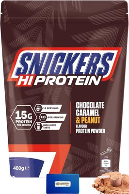 Masonara Snickers Whey Protein Powder Chocolate Shake, 480g, 12 Servings, 15g Protein, Vegetarian - Bundled Pocket Mints - Snickers Hi Protein Chocolate, Caramel &amp; Peanut Flavor Protein Shakes