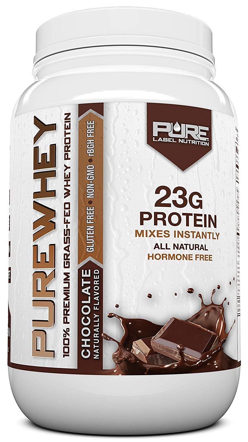 Pure Label Nutrition Whey Protein Concentrate, Pre Workout Protein Powder with Essential Amino Acids, 100% Grass Fed, Chocolate Flavor, for Post Workout Recovery &amp; Muscle Building, Low Carb - 2lbs