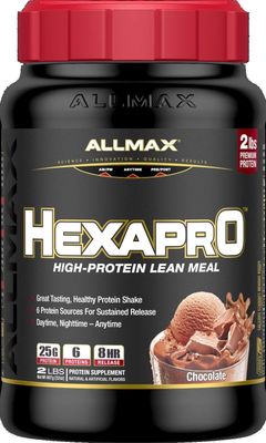 ALLMAX HEXAPRO, Chocolate - 2 lb - 25 Grams of Protein Per Serving - 8-Hour Sustained Release - Zero Sugar - 21 Servings