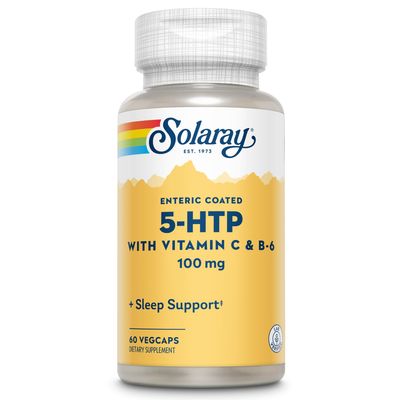 SOLARAY 5 HTP Supplement with Vitamin C &amp; B-6 - Sleep Supplement and Serotonin Synthesis Support - Lab Verified, 60-Day Money-Back Guarantee - 60 Servings, 60 Enteric Coated VegCaps