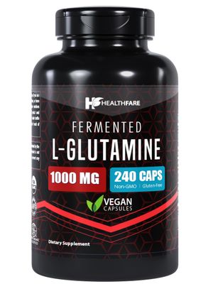 Healthfare L-Glutamine 1000mg | 240 Capsules | Amino Acid Fuel for Gut &amp; Muscle Health | Non-GMO | Gluten-Free | Support for Recovery &amp; Wellness | Made in The USA