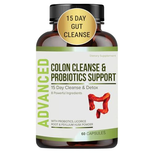15 Day Gut Cleanse Detox for Women &amp; Men - Advanced 15 Days Colon Cleanse with Probiotics and Psyllium Husk for Constipation Relief, Digestive Health, Colon Cleanser &amp; Gut Health.60 Caps.
